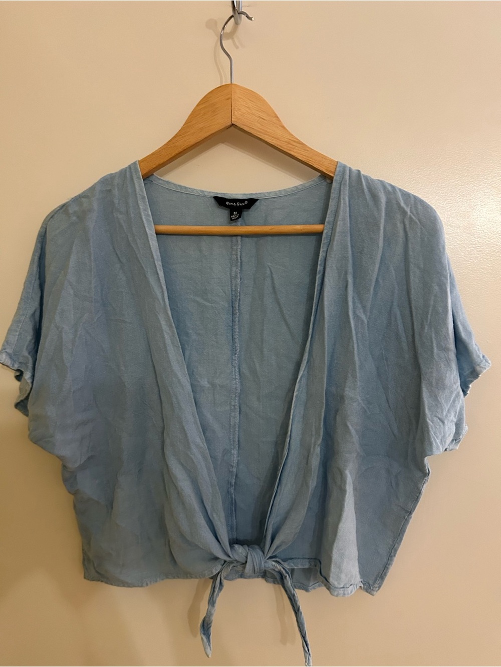 Light Blue Tie-Front Cropped Top